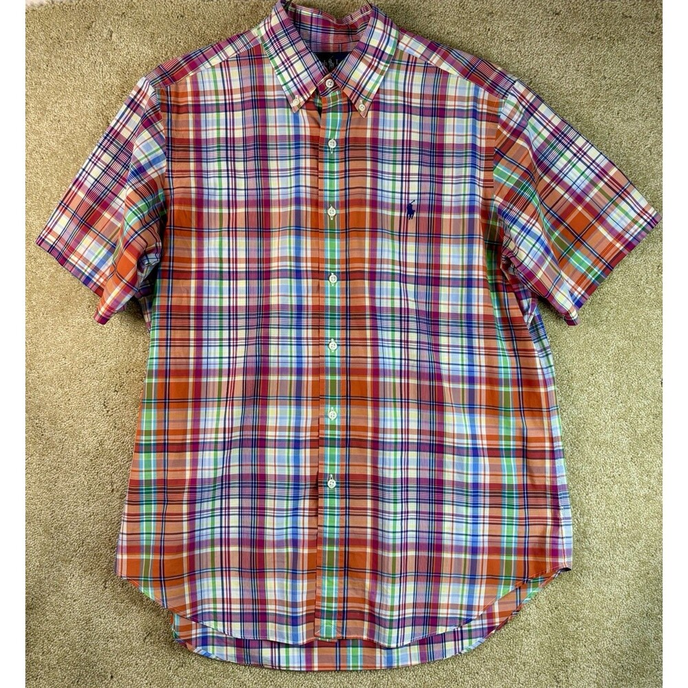Ralph Lauren Shirt Mens Large Vibrant Plaid Short Sleeve Madras Pony Summer